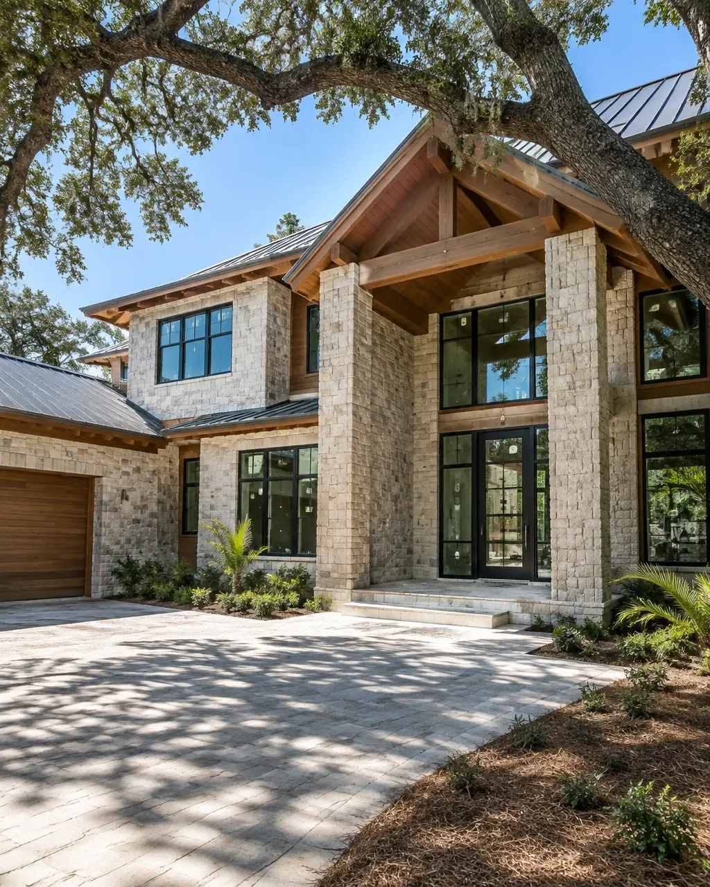 Clean, high-end custom home exterior under construction in natural Florida daylight